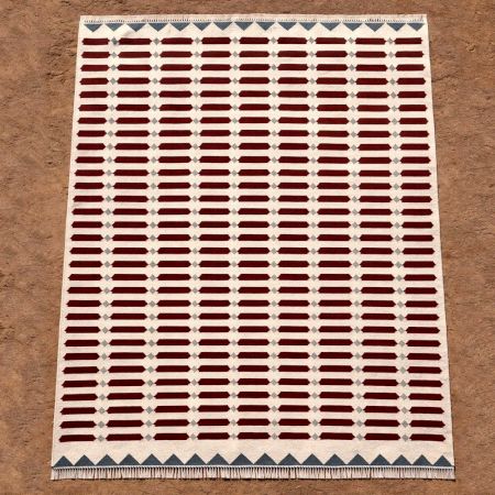Handmade Cotton Red Modern Dhurrie For Living Room